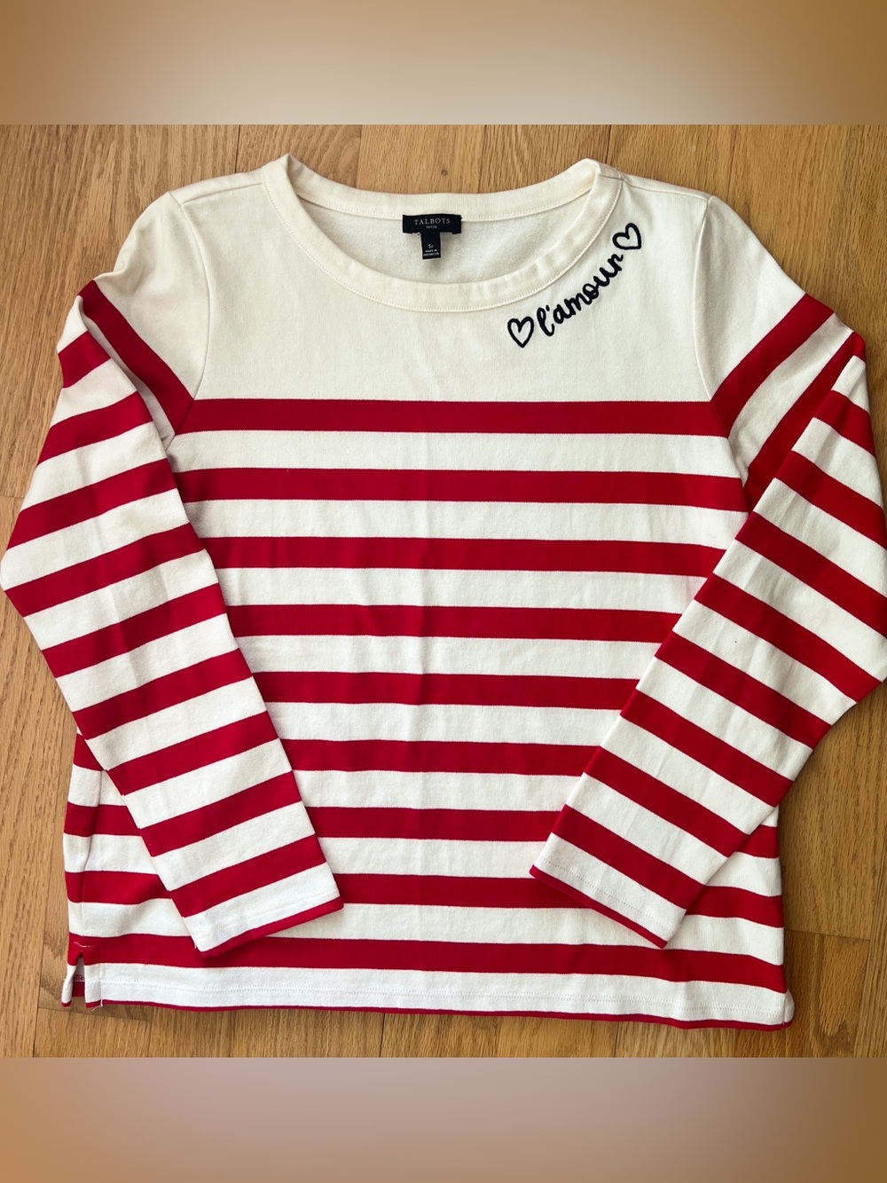 Talbots Petite “L’Amour” Red White Striped Top SP